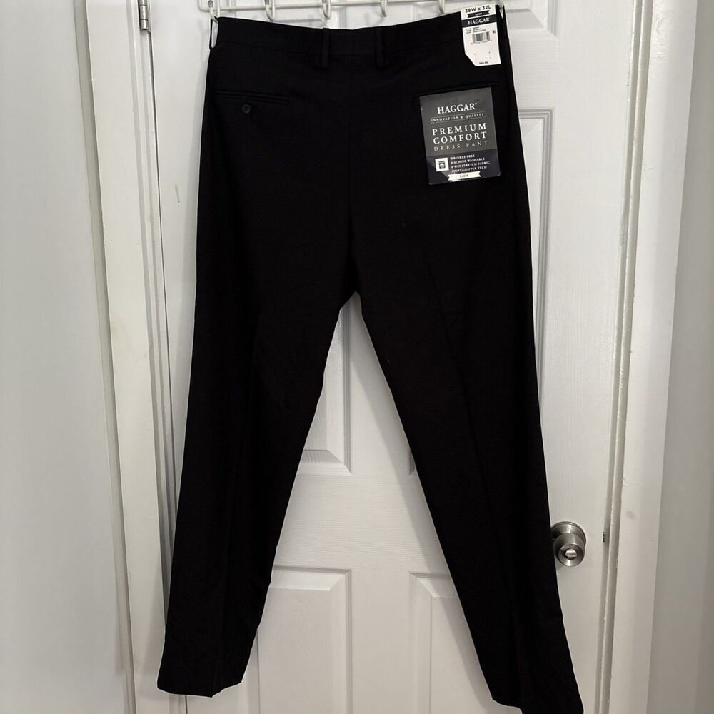 Haggar Premium Flex Dress Pant Sz 38x32 Black Slim Fit Stretch Wrinkle Free NWT